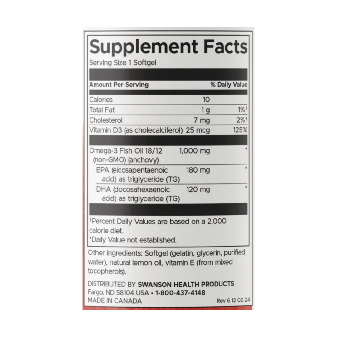 Omega-3 Fish Oil Con Vitamina D – tabla nutricional