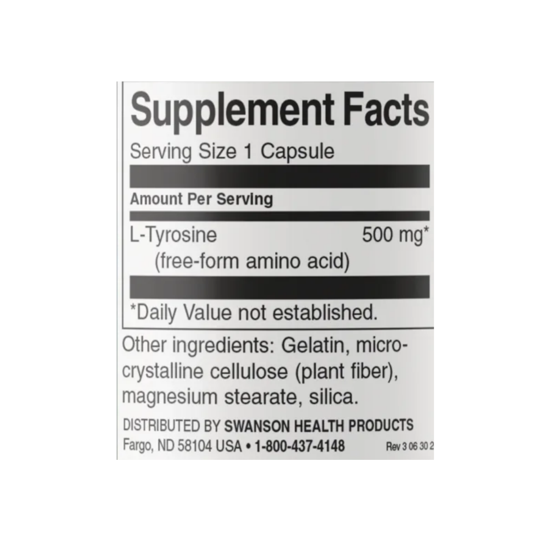 L-tirosina 500 mg 100 Cápsulas – tabla nutricional