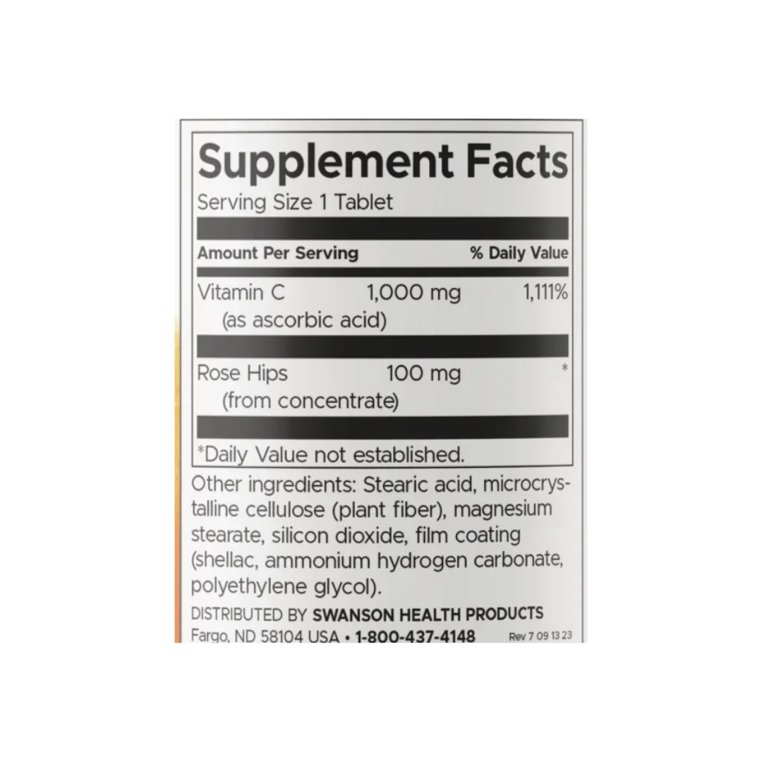 Vitamina C Swanson 1000 mg – tabla nutricional
