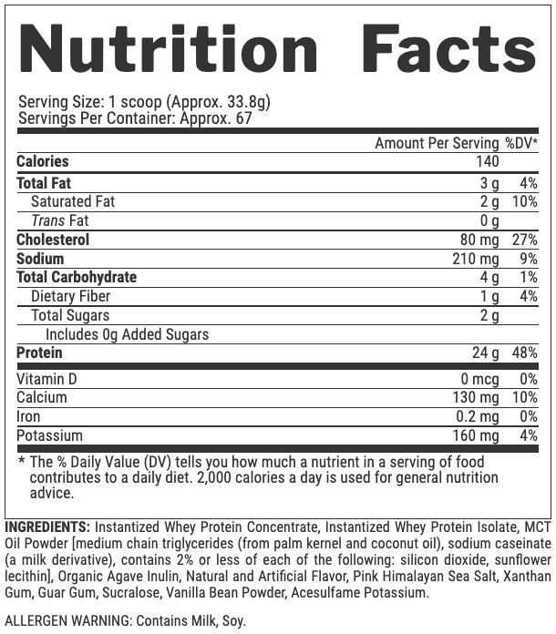 100% Whey Nutrex 5 lb – tabla nutricional