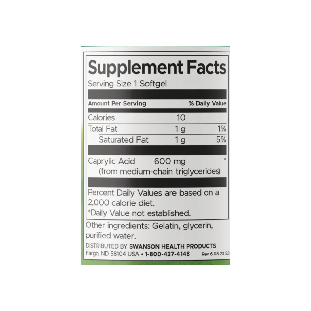 Ácido Caprílico Swanson – tabla nutricional