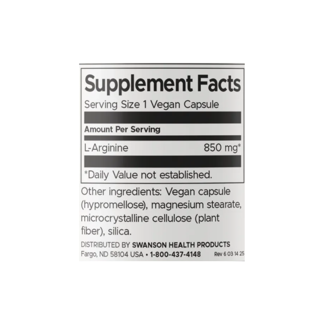 L-arginina 850 mg 90 Cápsulas – tabla nutricional