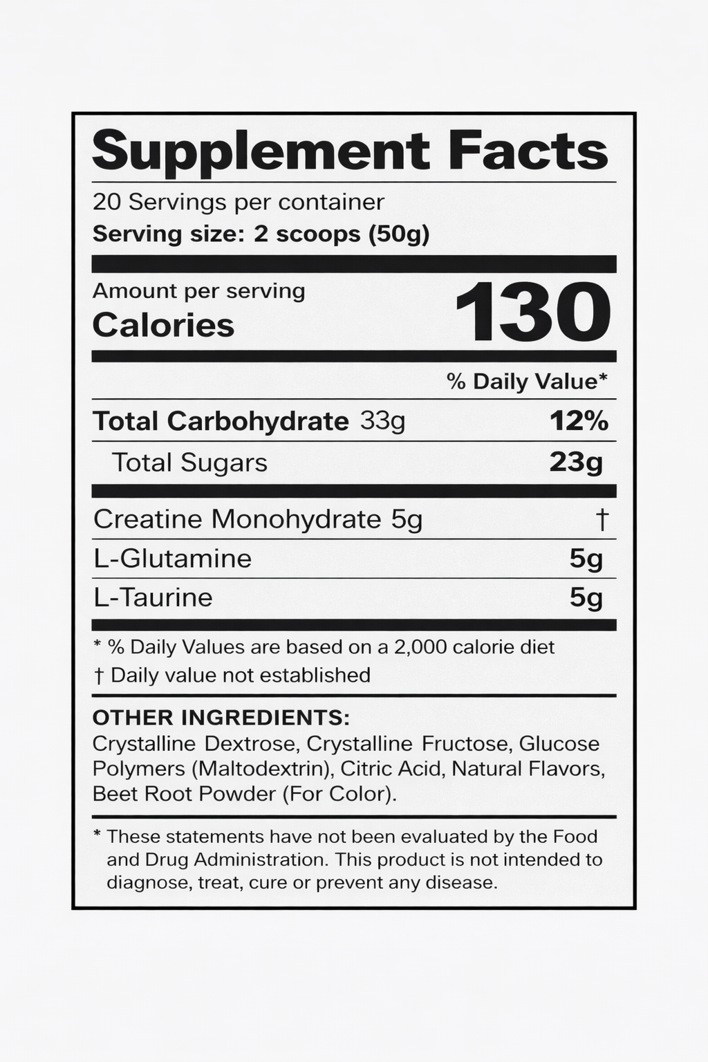 Creatina Creamax 20 Servicios / 1 Kilo – tabla nutricional
