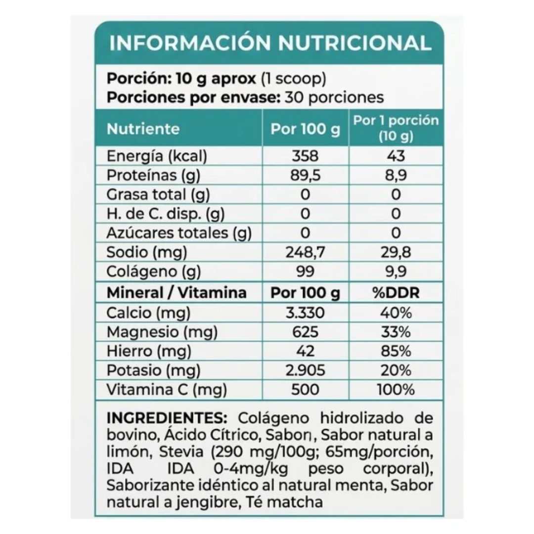 Colágeno Hidrolizado 300 grs – tabla nutricional