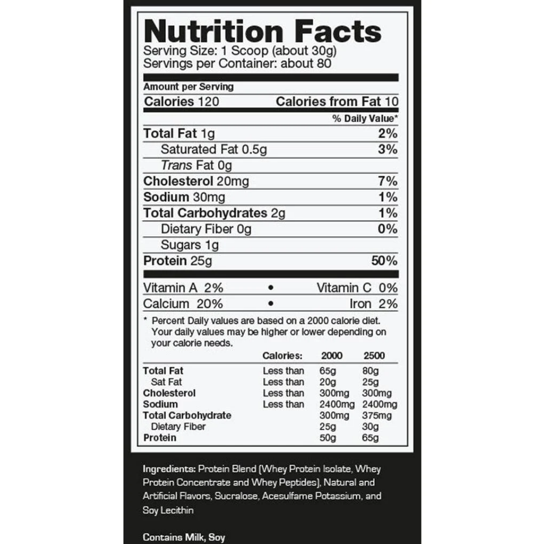 Prostar 100% Whey Protein 2 lb – tabla nutricional