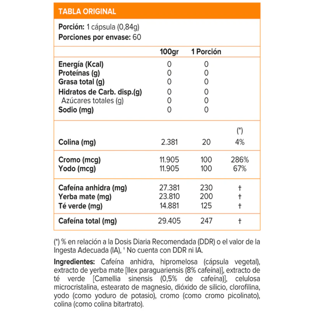 Lipo 6 Hardcore 60 Cápsulas – tabla nutricional