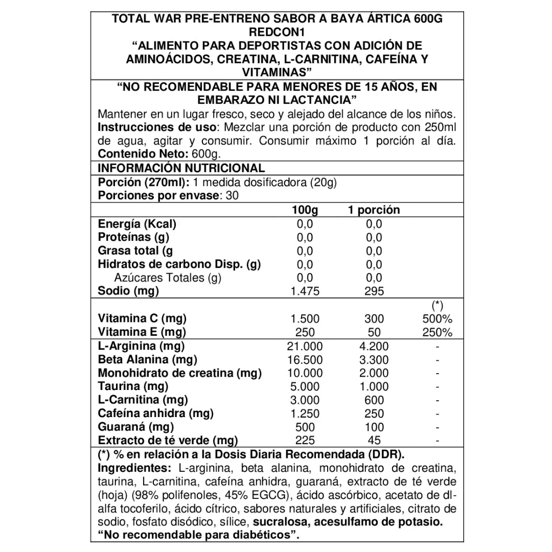 Total War 30 Servicios – tabla nutricional