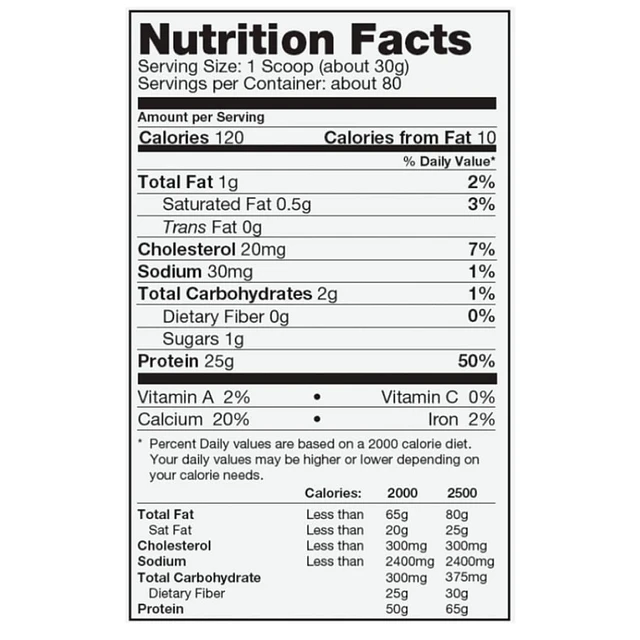 Prostar 100% Whey Protein 5,28 lb – tabla nutricional