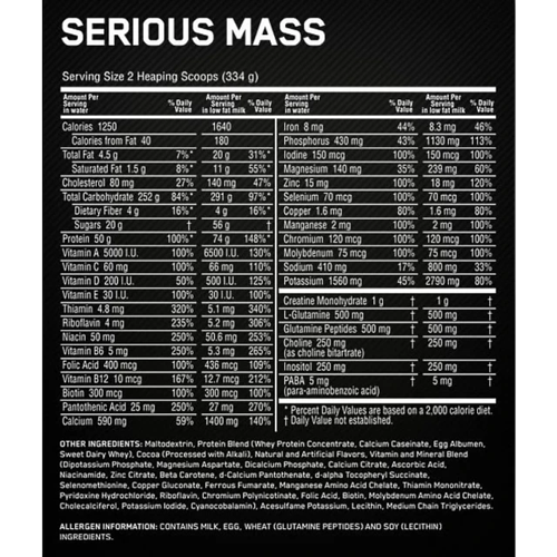 Serious Mass 12 lb – tabla nutricional